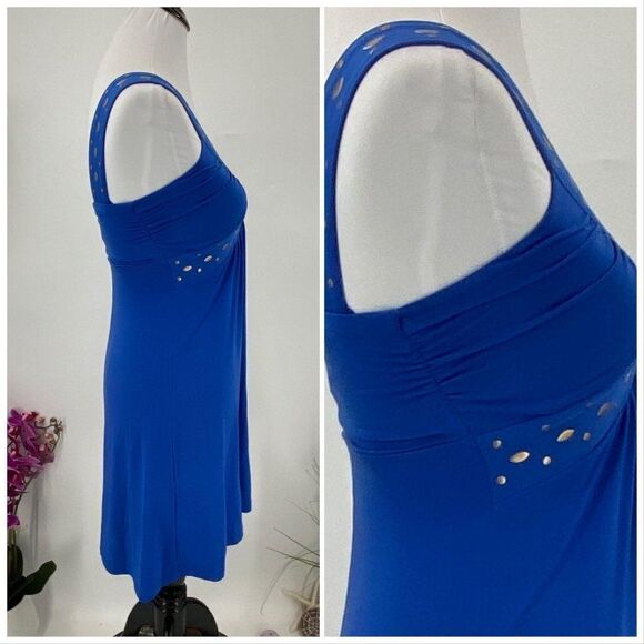 Royal Blue Style & Co  Knit Sun Dress Bronze Studded Fit & Flare Petite - Picture 4 of 6